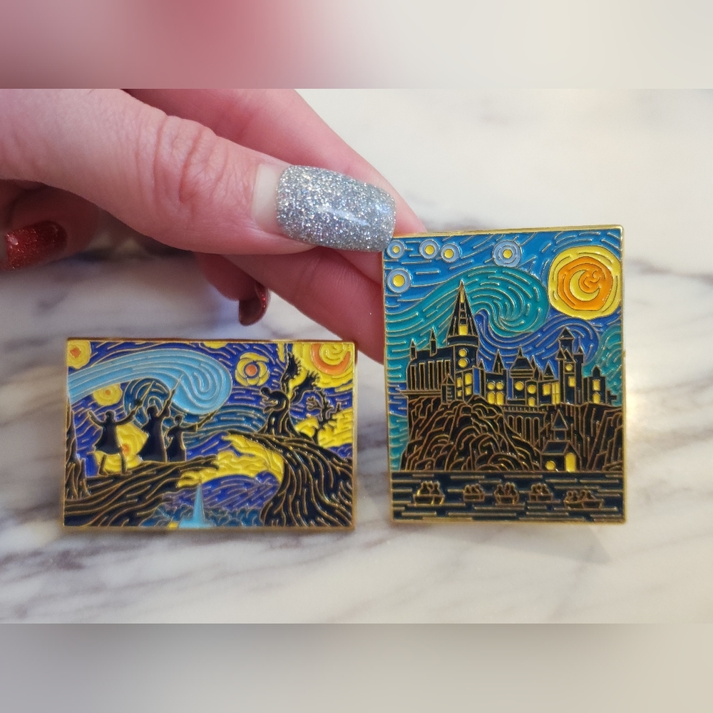Unique Vincent van Gogh Stary Night Inspired Harry Potter painting Enamel Pins